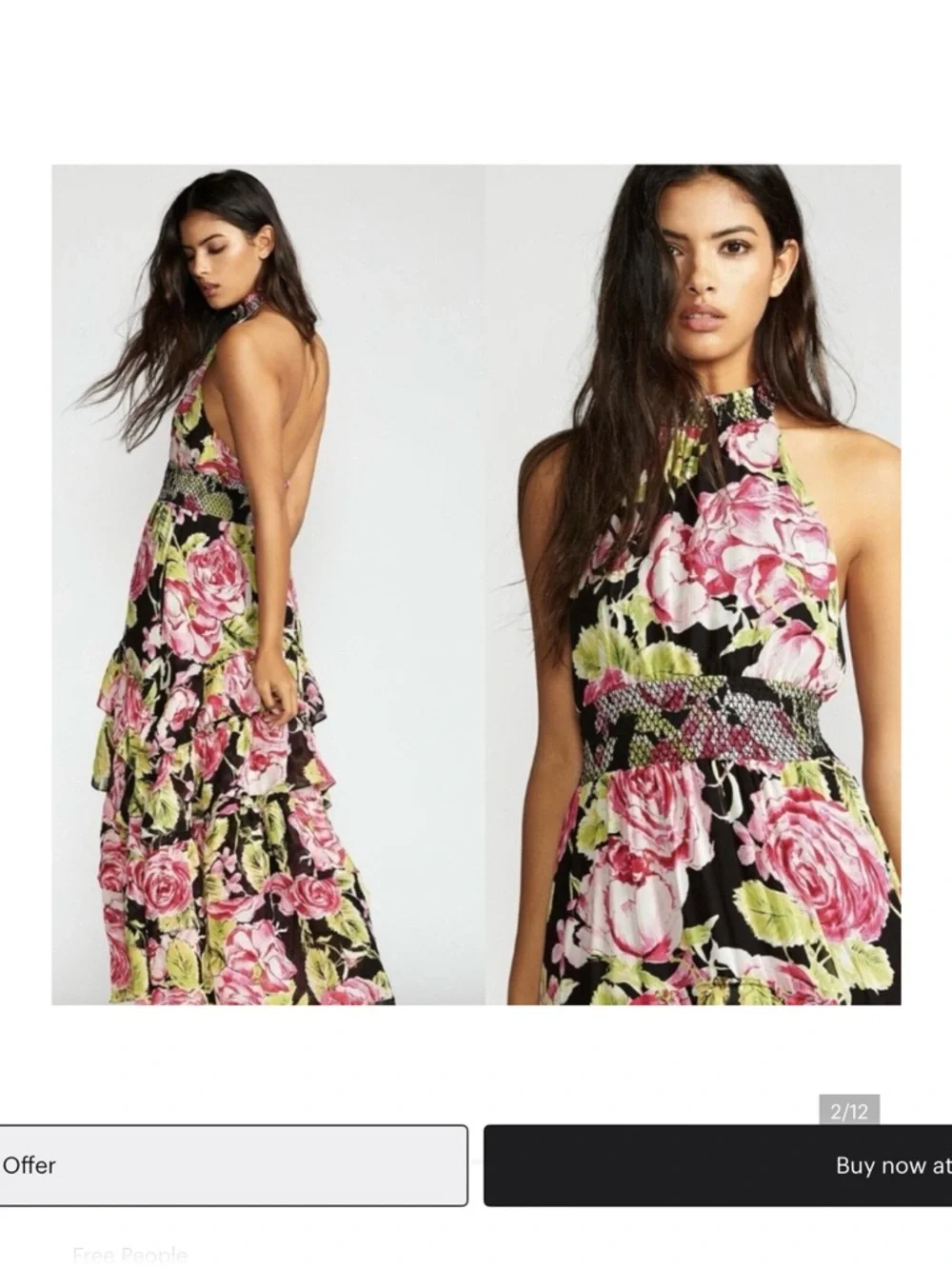 Free People Black Halter Maxi Dress with Pink Floral Print - Picture 1 of 6